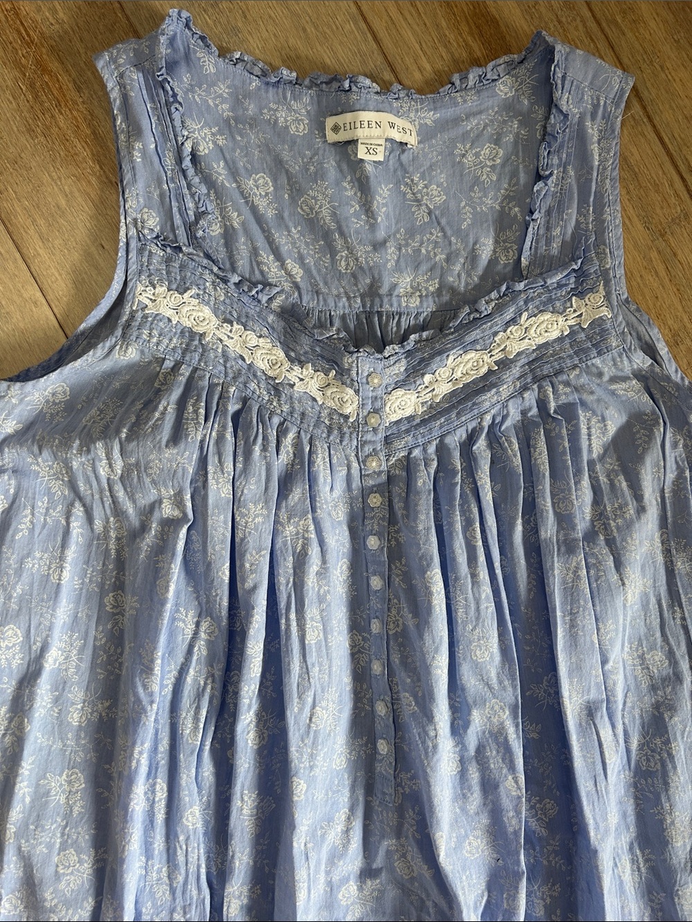 Eileen West Light Blue Floral Sleeveless Maxi Nightgown - Picture 4 of 13